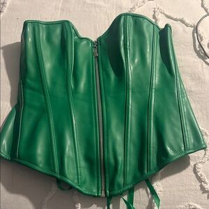 Green Faux Leather Corset Top